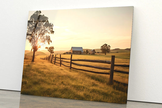 A Serene Farm Scene at Sunset Acrylic Glass Print Tempered Glass Wall Art 100% Made in Australia Ready to Hang