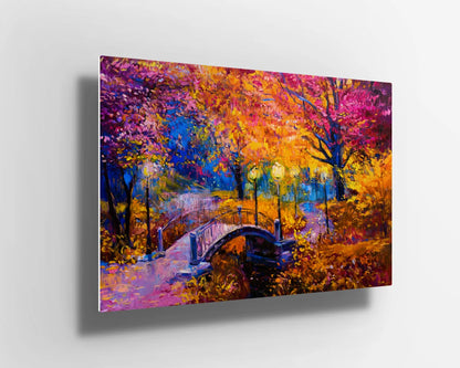 Autumn park red Orange trees forest oil painting UV Direct Aluminum Print Australian Made Quality