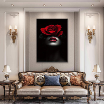 Elegant Woman with Red Rose and Lips Fashion Home Decor Premium Quality Poster Print Choose Your Sizes