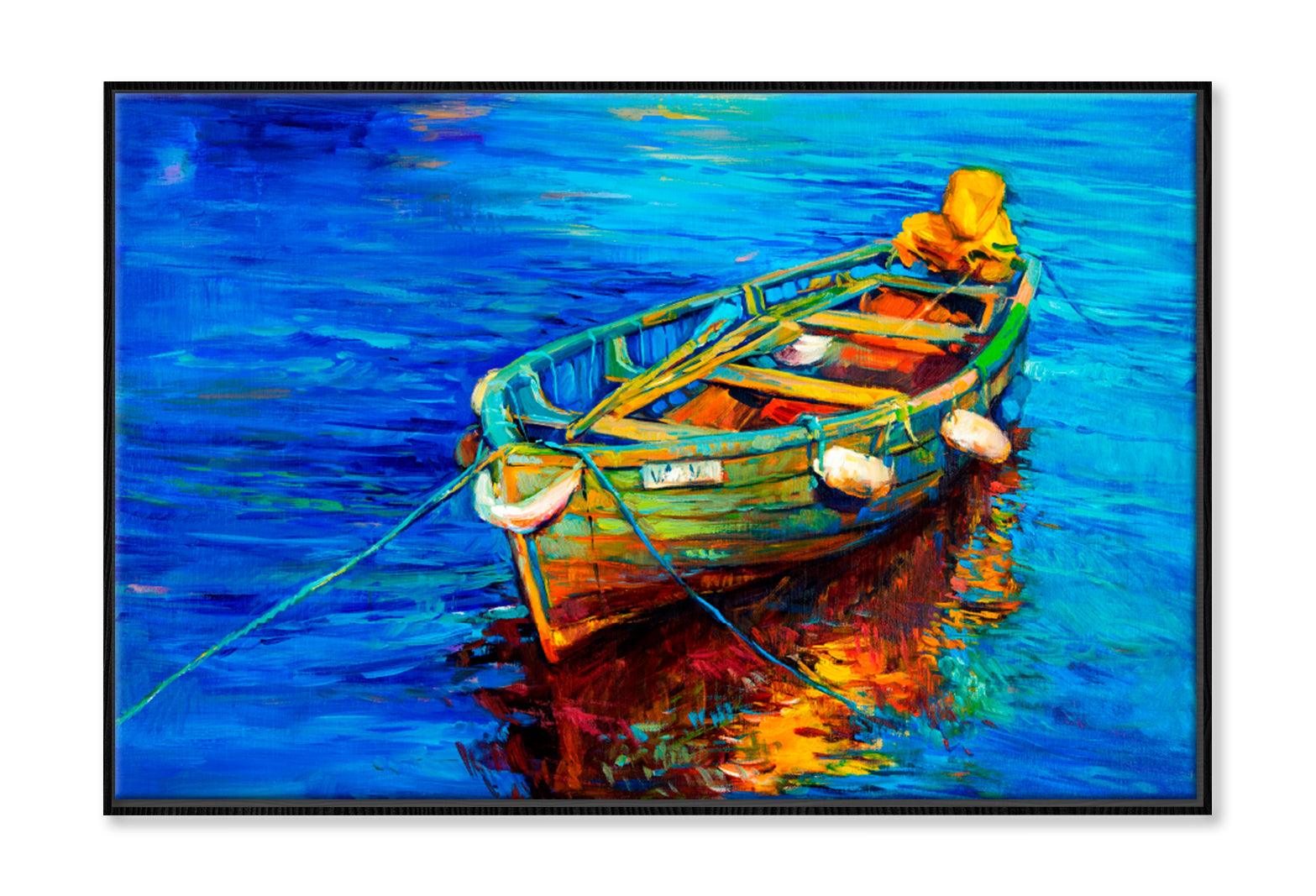 Boat On Lake Oil Painting Wall Art Limited Edition High Quality Print Canvas Box Framed Black