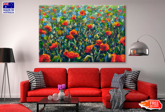 Red Poppy Field Landscape Oil Painting Wall Art Limited Edition High Quality Print