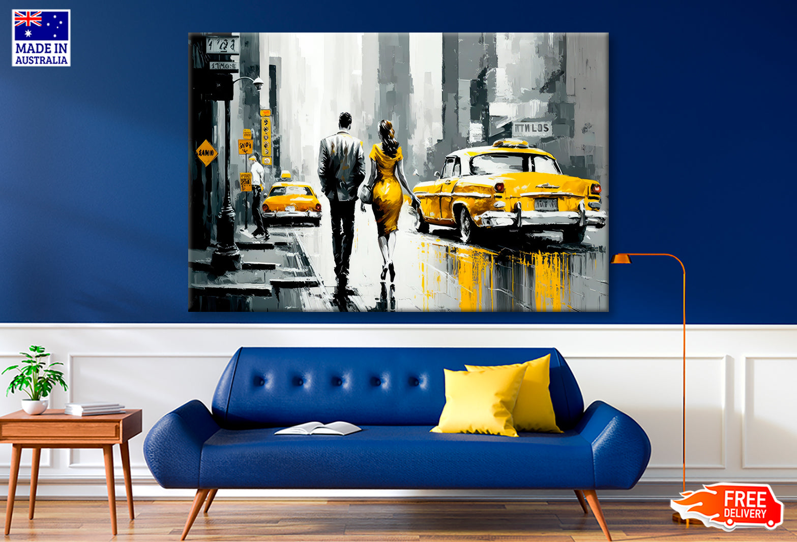 Street View of New York, Man & Woman Oil Painting Wall Art Limited Edition High Quality Print