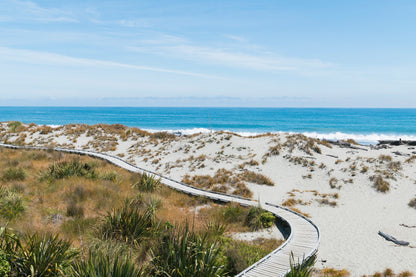 Sand Beach with Wooden Walking Path and Coast Skyline Background Wall Art Decor 100% Australian Made