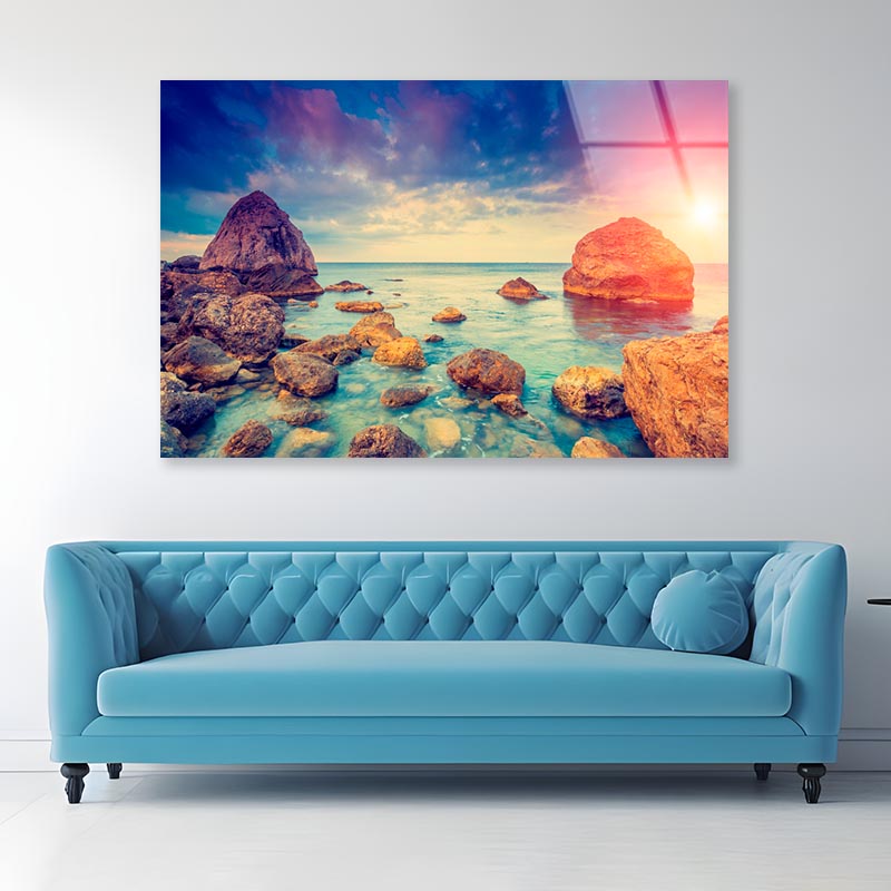 Morning Blue Sea Glowing by Sunlight  Acrylic Glass Print Tempered Glass Wall Art 100% Made in Australia Ready to Hang