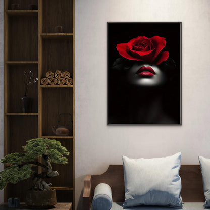 Elegant Woman with Red Rose and Lips Fashion Home Decor Premium Quality Poster Print Choose Your Sizes