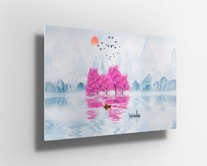 Japanese watercolor cherry blossom lake UV Direct Aluminum Print Australian Made Quality