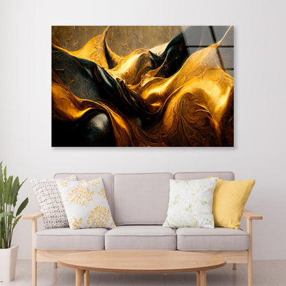 Black And Gold Waves Abstract  Acrylic Glass Print Tempered Glass Wall Art 100% Made in Australia Ready to Hang