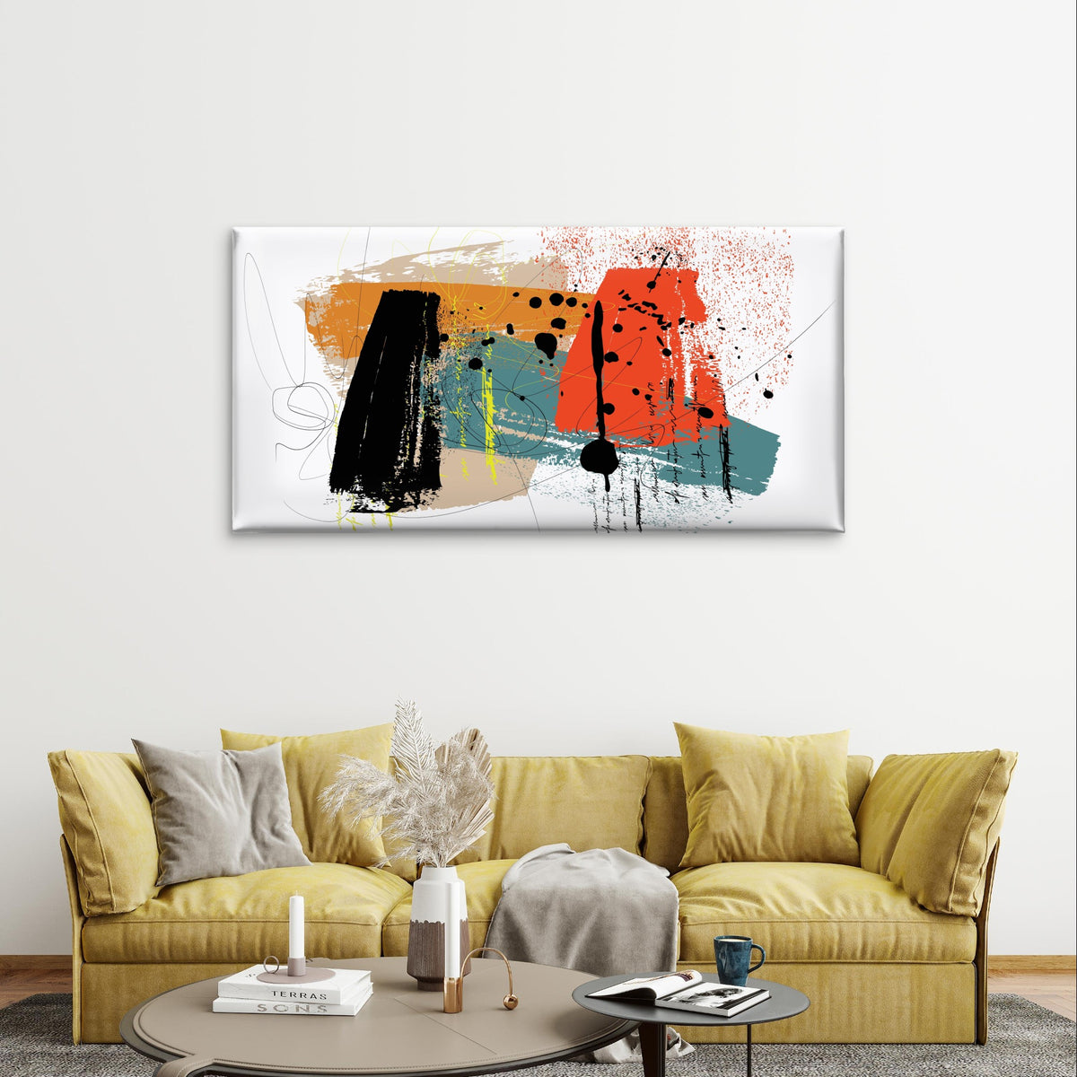 Modern Abstract Brushstrokes Painting Wall Art Canvas Office Home Framed 120x60cm