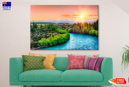 River Running Through a Lush Green Forest  Wall Art Decor 100% Australian Made