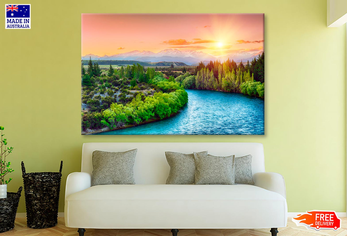 River Running Through a Lush Green Forest  Wall Art Decor 100% Australian Made