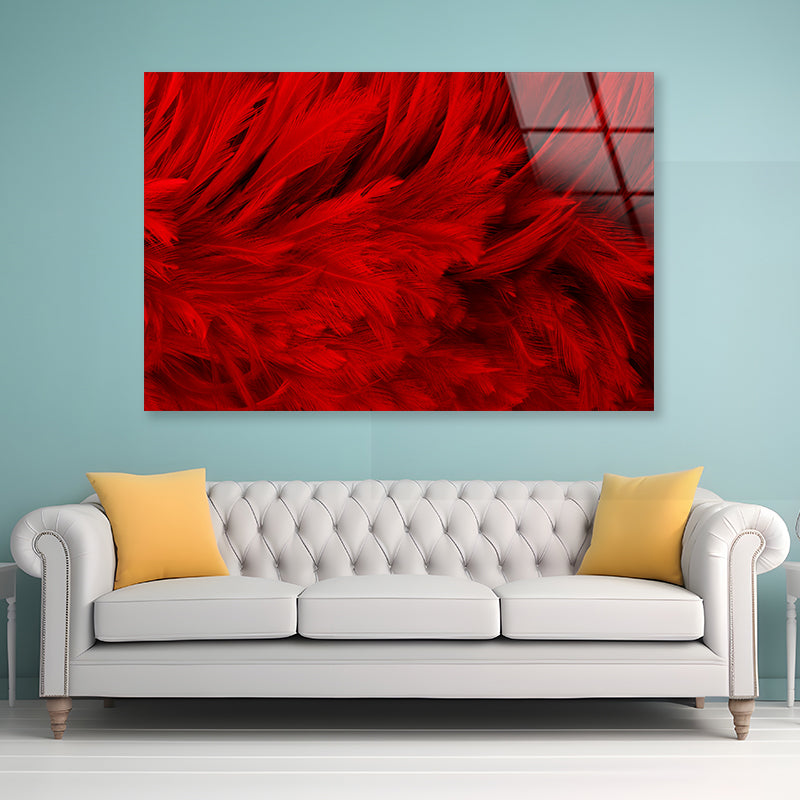 Dark Red Feathers in Close-Up Acrylic Glass Print Tempered Glass Wall Art 100% Made in Australia Ready to Hang