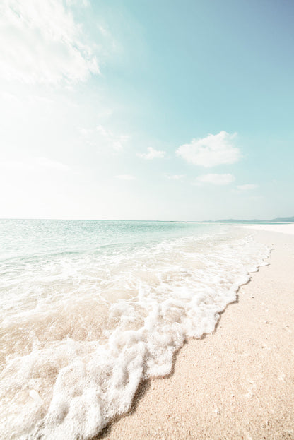 Seawaves on Sandy Beach Faded Photograph Glass Framed Wall Art, Ready to Hang Quality Print