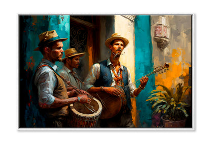 Jazz Band Havana Street Oil Painting Wall Art Limited Edition High Quality Print Canvas Box Framed White