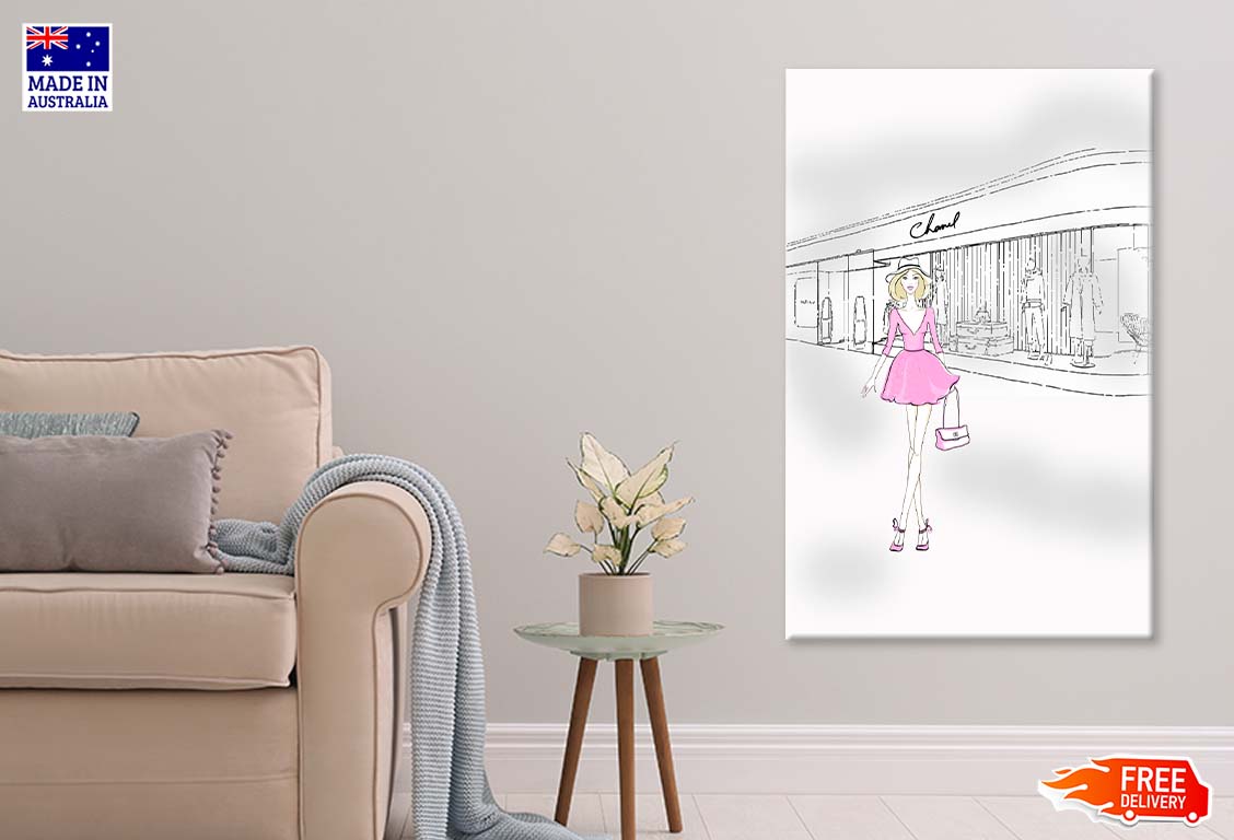 Pink Girl With Elegant Fashion Store Print 100% Australian Made