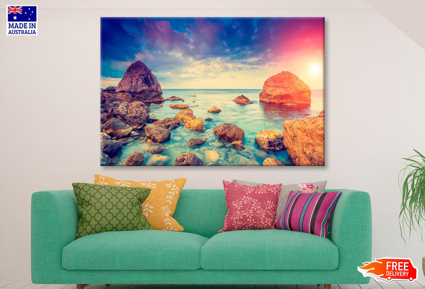 Morning Blue Sea Glowing by Sunlight  Wall Art Decor 100% Australian Made