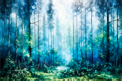 Misty Blue Shaded Dark Forest Wall Art Decor 100% Australian Made