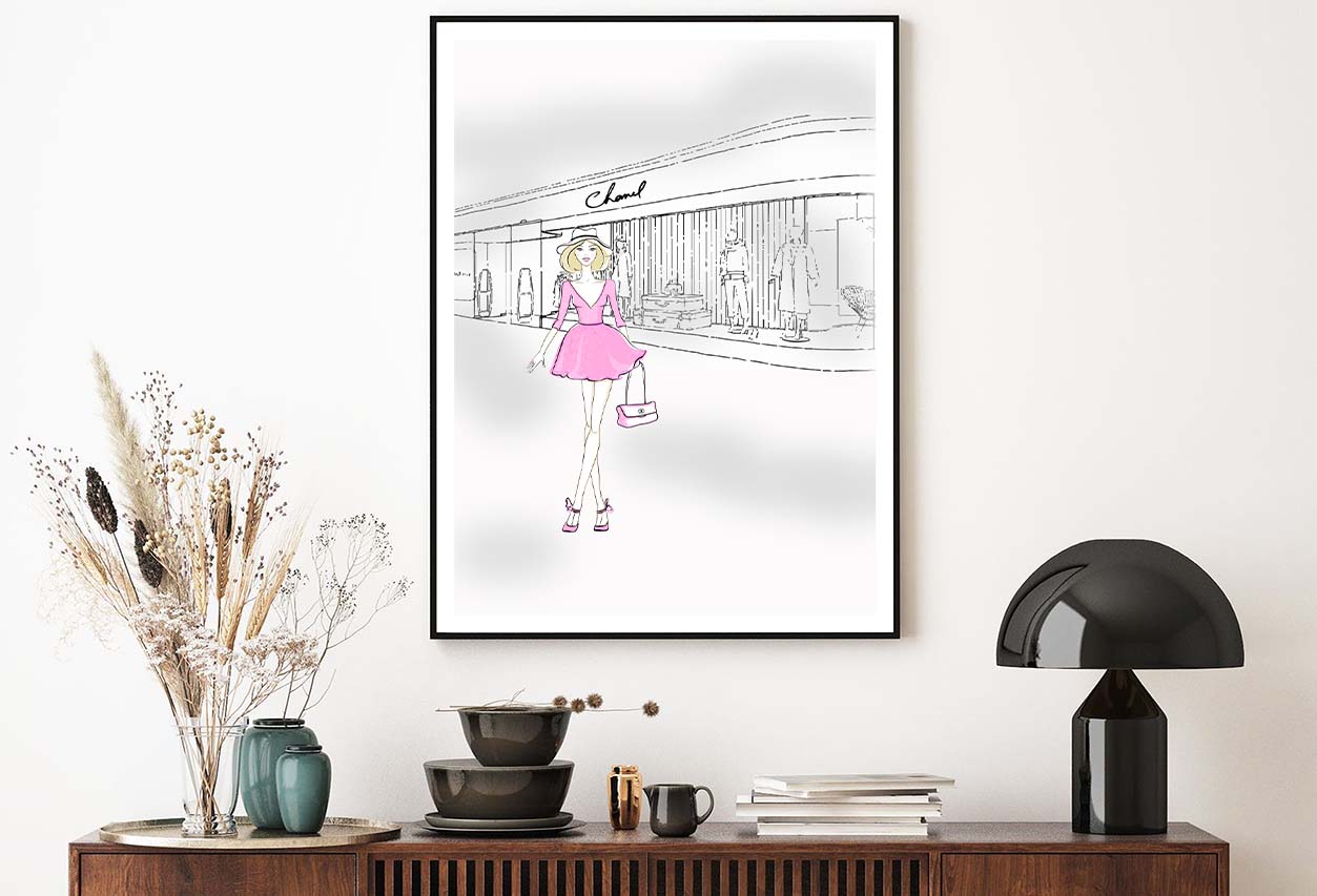 Pink Girl With Elegant Fashion Store Design Home Decor Premium Quality Poster Print Choose Your Sizes