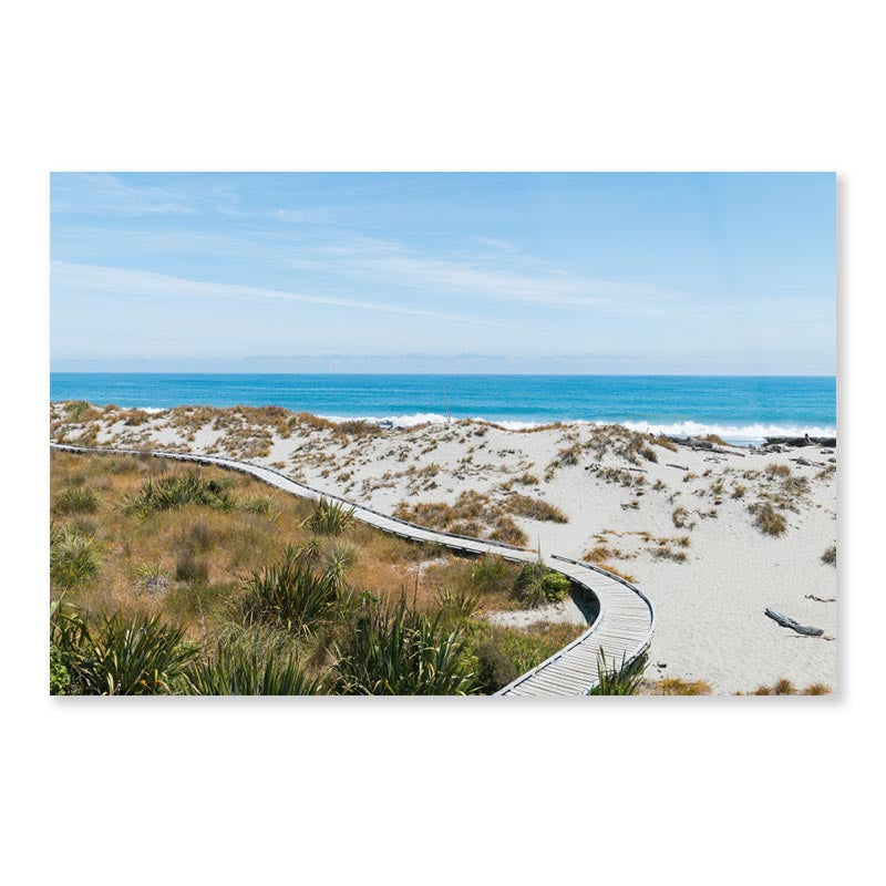 Sand Beach with Wooden Walking Path and Coast Skyline Background Acrylic Glass Print Tempered Glass Wall Art 100% Made in Australia Ready to Hang