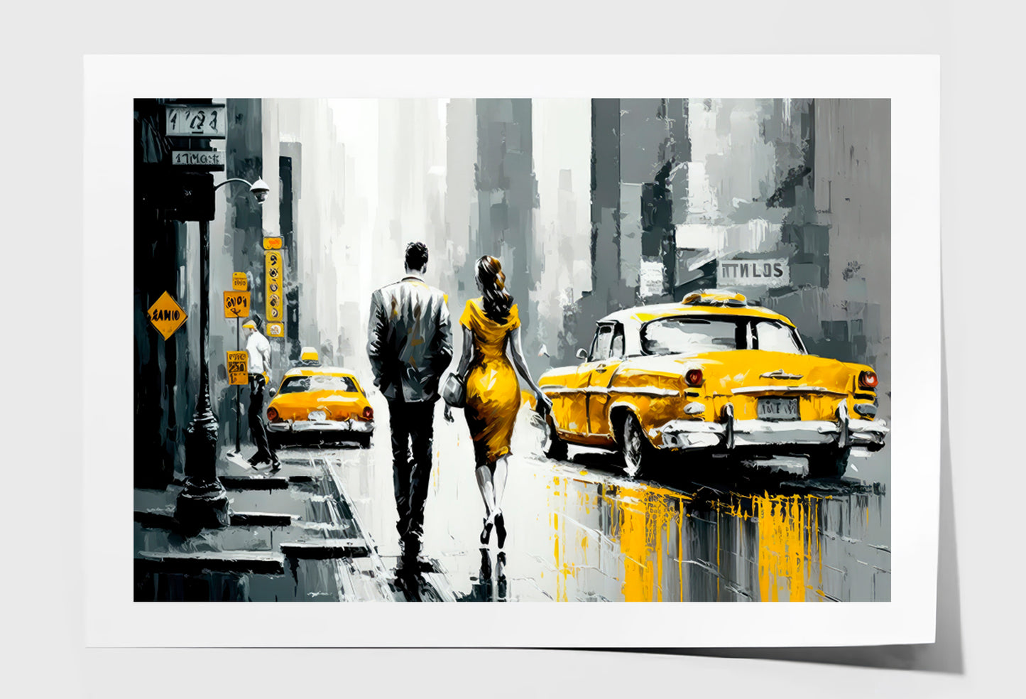 Street View of New York, Man & Woman Oil Painting Wall Art Limited Edition High Quality Print Unframed Roll Canvas None