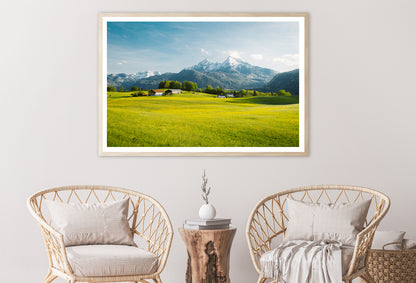 A Field Of Grass in the Foreground and Mountains Home Decor Premium Quality Poster Print Choose Your Sizes