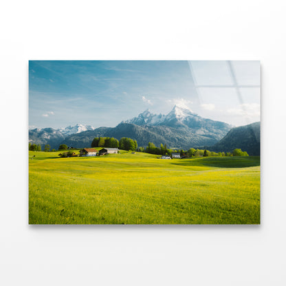 A Field Of Grass in the Foreground and Mountains Acrylic Glass Print Tempered Glass Wall Art 100% Made in Australia Ready to Hang