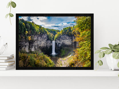 Autumn Forest With Finger Lakes Glass Framed Wall Art, Ready to Hang Quality Print Without White Border Black