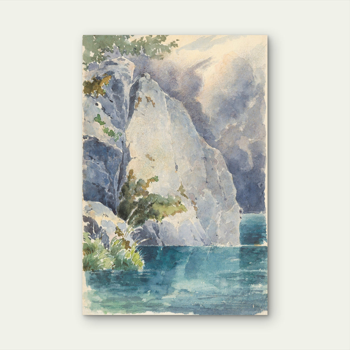 Vintage Blue Lake Mountain Cliff 40x60cm Metal Print Ready to Hang