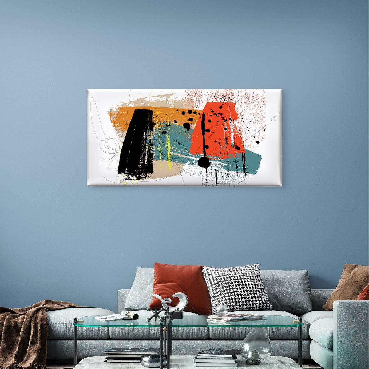 Modern Abstract Brushstrokes Painting Wall Art Canvas Office Home Framed 120x60cm