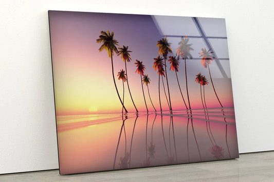 Palm Trees Sunset Pool UV Direct Aluminum Print Australian Made Quality