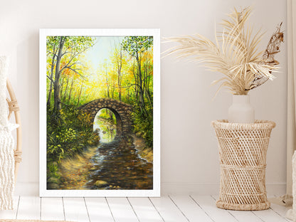 Forest Lake with Bridge Spring Glass Framed Wall Art, Ready to Hang Quality Print Without White Border White