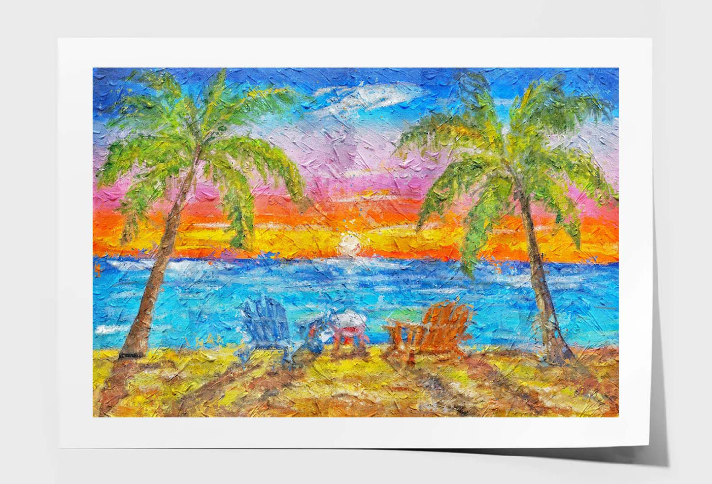 Chair Lounges on the Beach Shore Tropical Nature with Palm Trees Wall Art Limited Edition High Quality Print