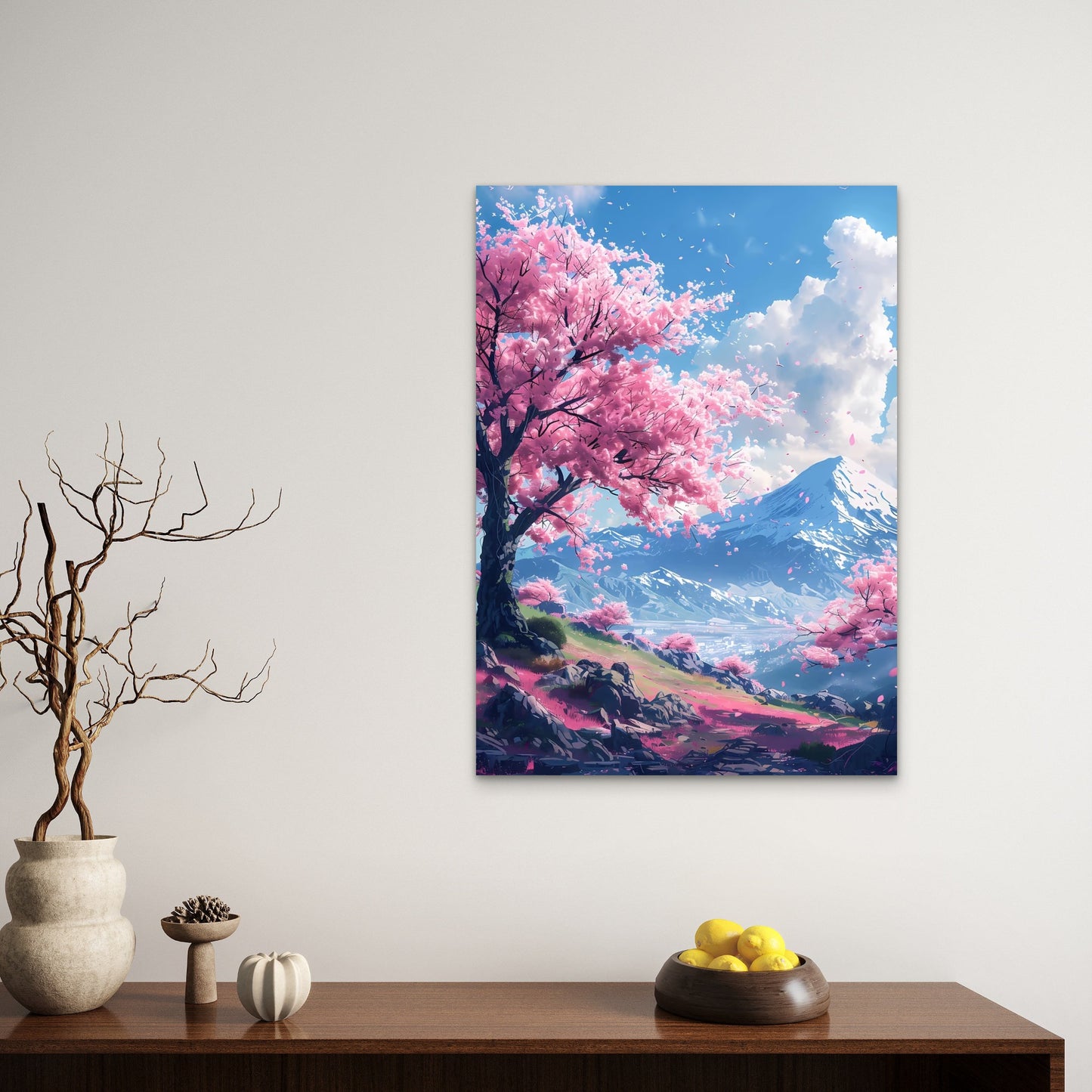 Mount Fuji Sakura Spring Valley 60x90cm Metal Print Ready to Hang