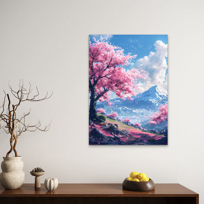 Mount Fuji Sakura Spring Valley 60x90cm Metal Print Ready to Hang