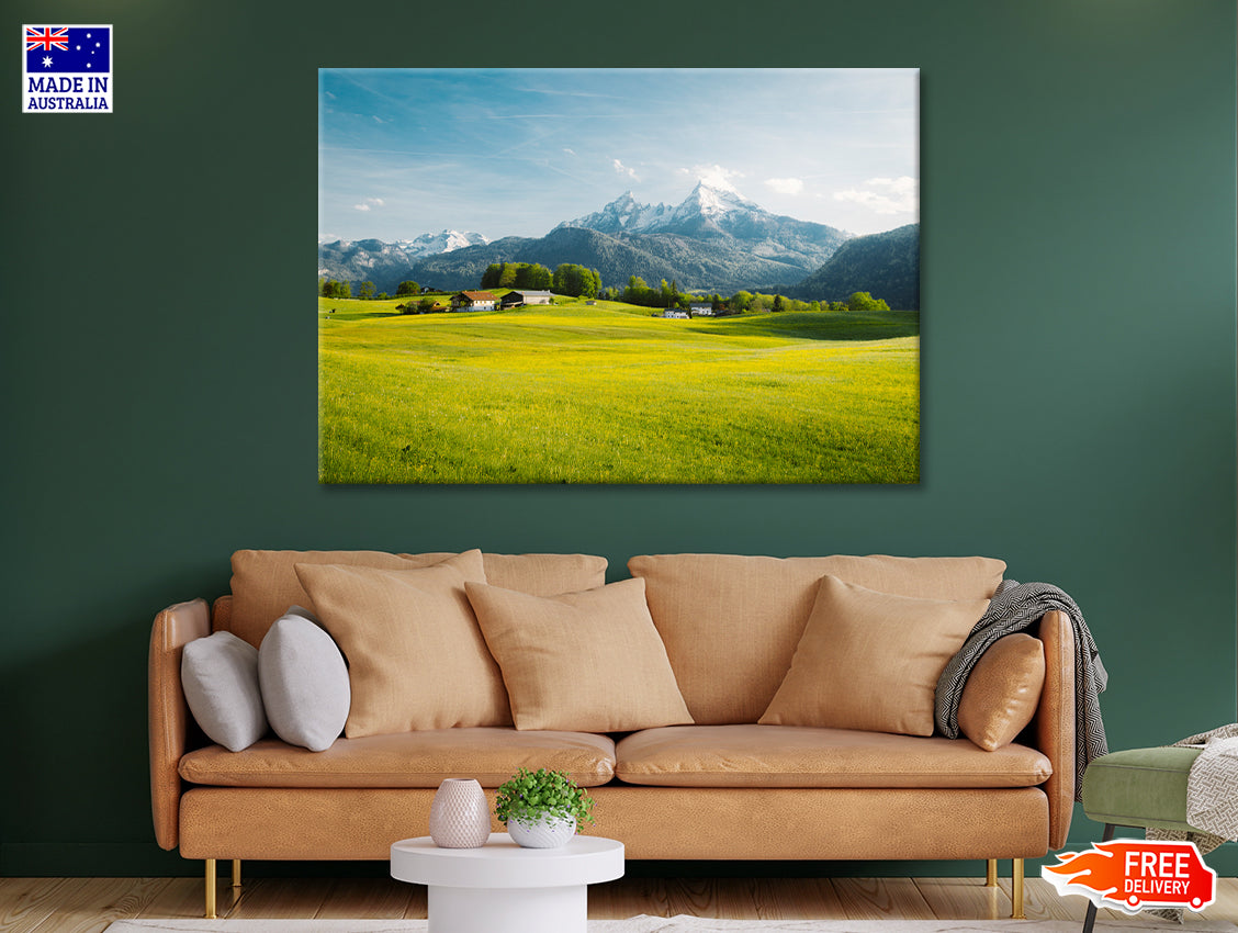 A Field Of Grass in the Foreground and Mountains Print 100% Australian Made