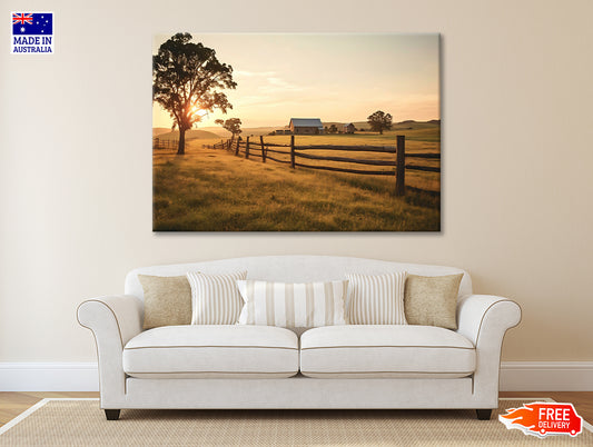 A Serene Farm Scene at Sunset Print 100% Australian Made