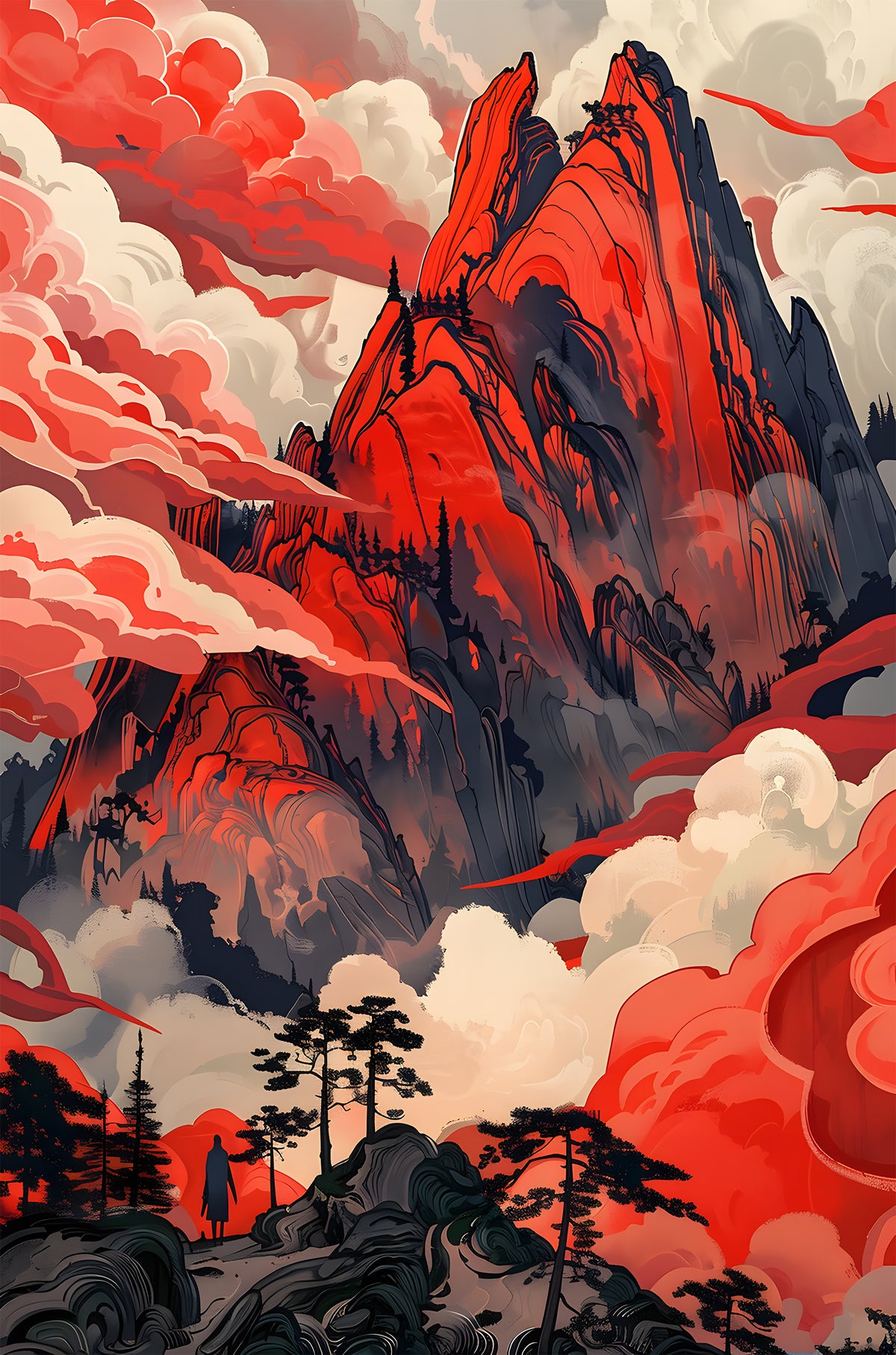 Red Rocky Mountain Clouds Sky 60x90cm Metal Print Ready to Hang