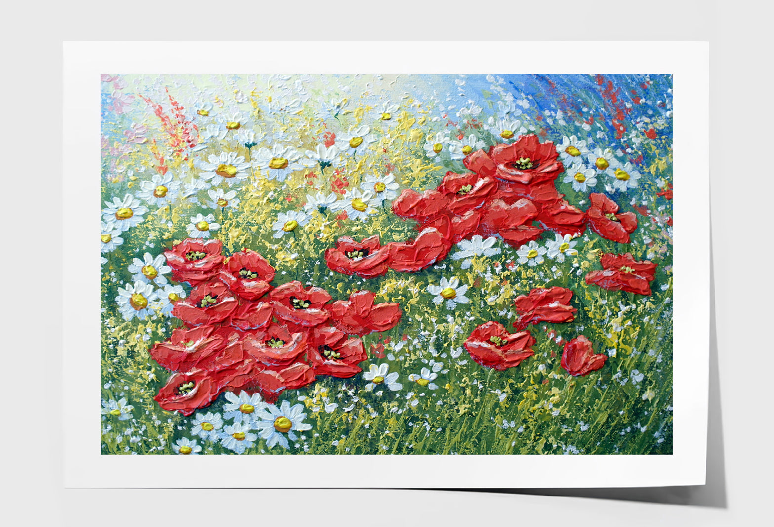 Red & White Flowers with Leaves Oil Painting Wall Art Limited Edition High Quality Print Unframed Roll Canvas None