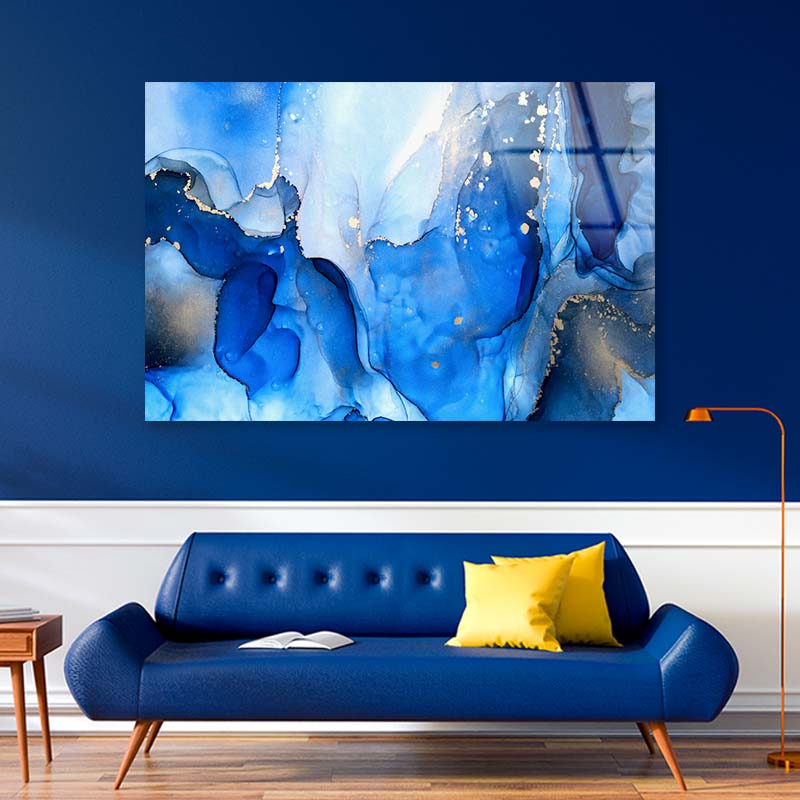 Blue Translucent Alcohol Ink Acrylic Glass Print Tempered Glass Wall Art 100% Made in Australia Ready to Hang