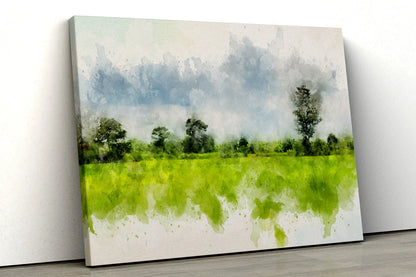 Green abstract watercolor forest field UV Direct Aluminum Print Australian Made Quality