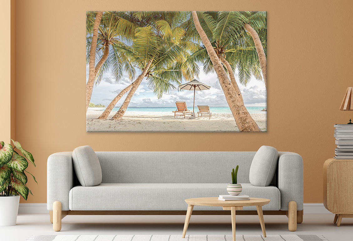 Beach Scenery Palms and Sun Beds Print 100% Australian Made