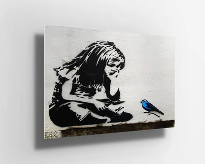 Banksy Girl with blue bird UV Direct Aluminum Print Australian Made Quality