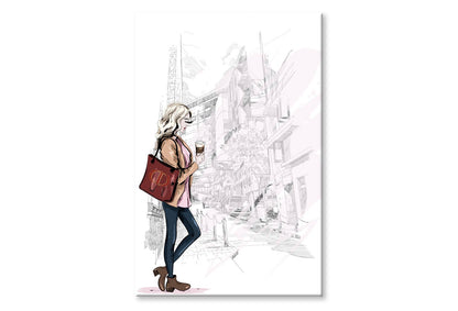 Lady With Red Bag Fashion Store Wall Art Limited Edition High Quality Print Stretched Canvas None