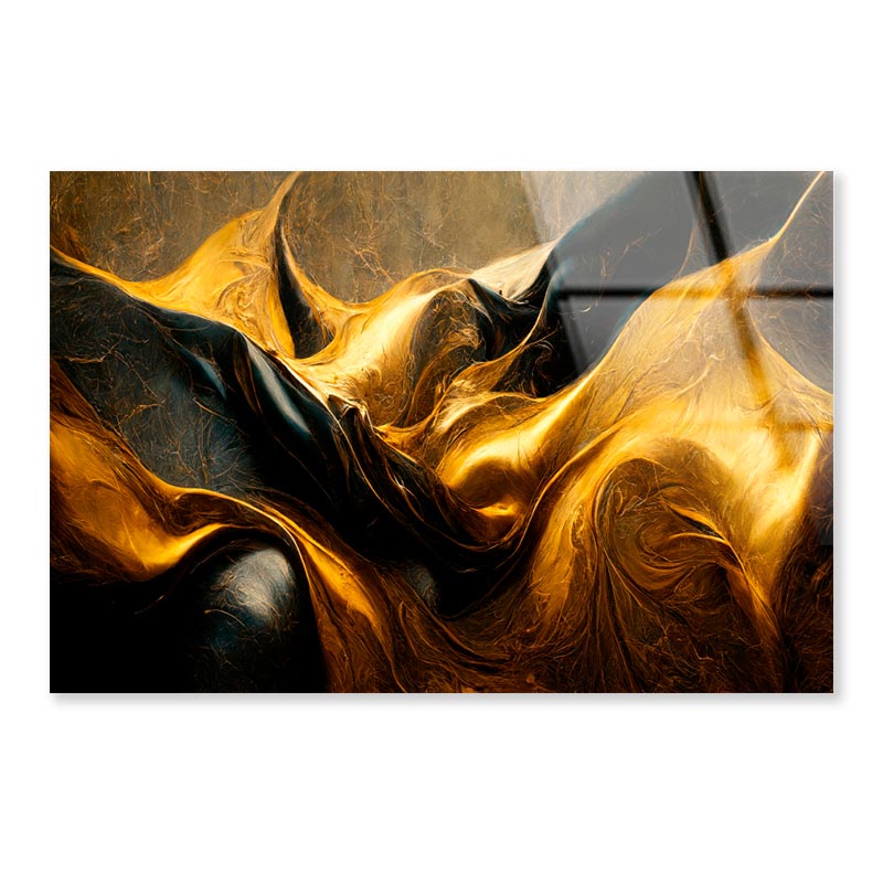 Black And Gold Waves Abstract  Acrylic Glass Print Tempered Glass Wall Art 100% Made in Australia Ready to Hang