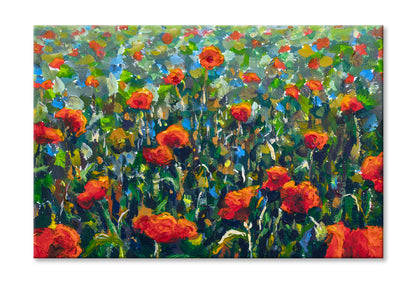 Red Poppy Field Landscape Oil Painting Wall Art Limited Edition High Quality Print Stretched Canvas None