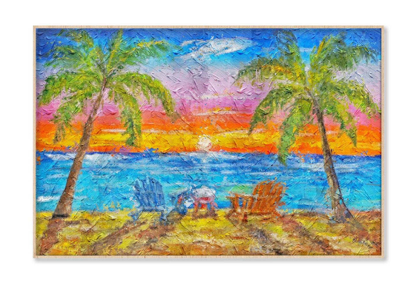 Chair Lounges on the Beach Shore Tropical Nature with Palm Trees Wall Art Limited Edition High Quality Print