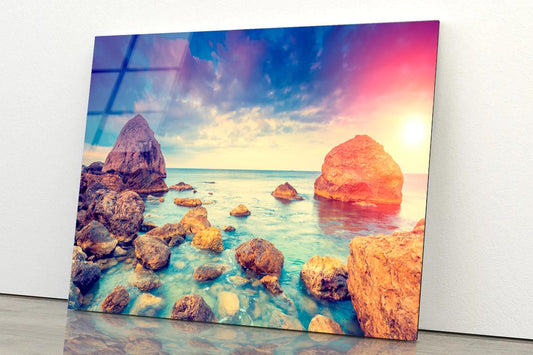 Morning Blue Sea Glowing by Sunlight  Acrylic Glass Print Tempered Glass Wall Art 100% Made in Australia Ready to Hang