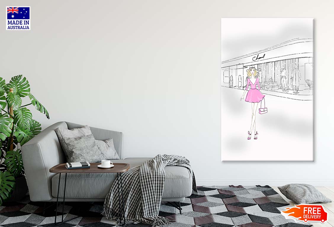 Pink Girl With Elegant Fashion Store Print 100% Australian Made