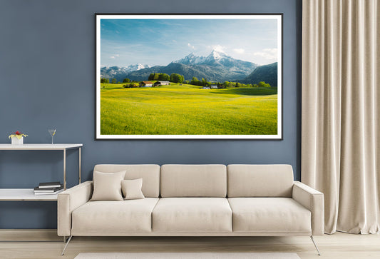 A Field Of Grass in the Foreground and Mountains Home Decor Premium Quality Poster Print Choose Your Sizes