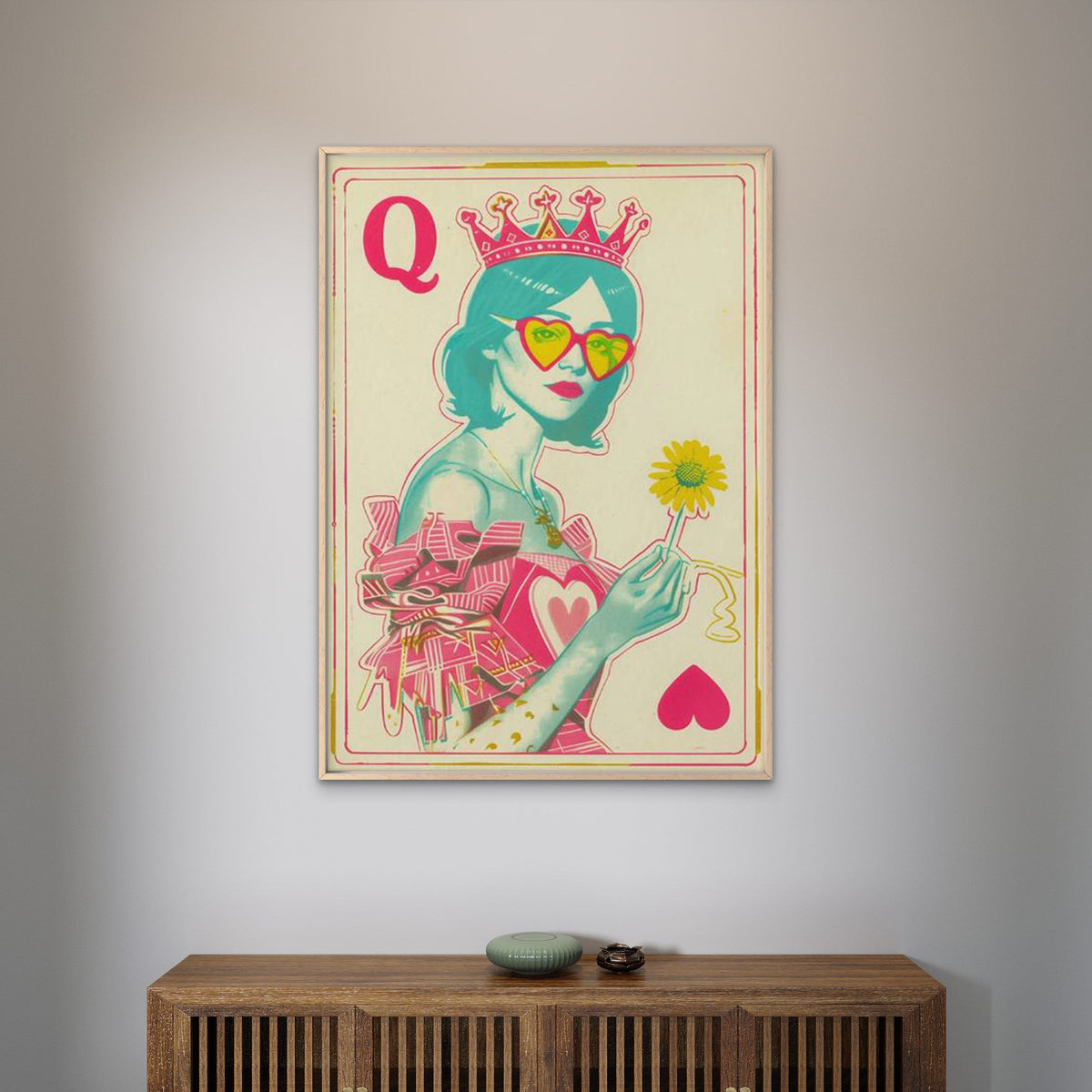 Retro Queen of Hearts with Crowns and Q Symbol Fashion Home Decor Premium Quality Poster Print Choose Your Sizes