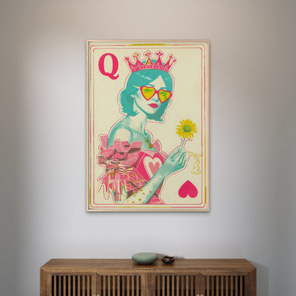 Retro Queen of Hearts with Crowns and Q Symbol Fashion Home Decor Premium Quality Poster Print Choose Your Sizes
